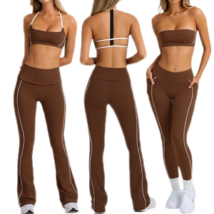 Leggings évasés taille haute avec bande latérale, couleur unie, pantalon de yoga respirant, longueur intégrale, vêtements de sport pour femmes - Product Image 3