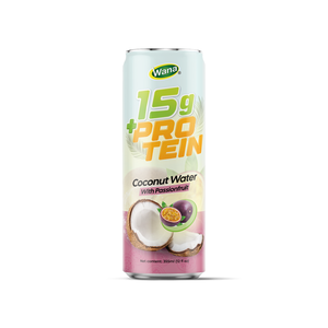 Concentré de protéines de 15g à marque privée, saveur noix de coco et fruit de la passion, filtré, boisson OEM en baril de 355ml - Product Image 1