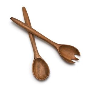 Modern Design Reusable Wooden <b>Salad</b> <b>Tools</b> Spoon Fork Set High Mirror Polish Long Handle Customized Packaging Multi-Purpose - Product Image 1
