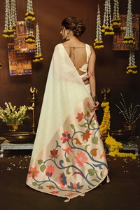 Dernier modèle de sari indien en coton et soie, de créateur, pour soirée et mariage, pour femmes, en soie Georgette brodée, avec chemisier - Product Image 3