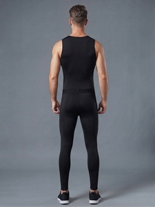 Men's Full Length Compression Leggings Solid Black Elastic Waist <b>Spandex</b> Nylon Athletic Workout <b>Pants</b> - Product Image 2