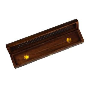 Luxury Handcrafted Wooden Incense Stick <b>Box</b> With Metal Star, Moon Inlay Work Carved Ash Catcher Holder For Home Decoration - Product Image 3