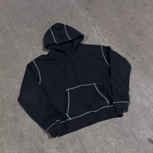 Ensemble de survêtement baggy personnalisé pour homme avec coutures contrastées, impression DTG et passepoil, comprenant un sweat à capuche et un pantalon de survêtement, deux pièces - Product Image 5