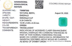 มรกตสีเขียวทรงแปดเหลี่ยม 6.39 กะรัต จากแซมเบีย พลอยหลวม ETSG-332 - Product Image 6