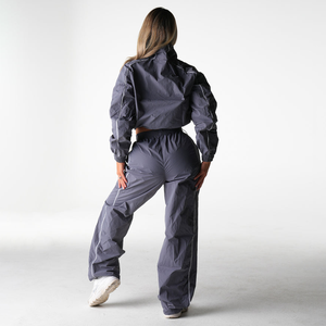 Winter Hot Sale Wholesale Custom Oem Gym Wear Women <b>Cropped</b> Full <b>Zip</b>-<b>up</b> Windbreaker Jacket Fashion Ladies Clothing - Product Image 2