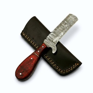 Couteau de boucher en acier Damas forgé à la main, couteau de cowboy, couteau de ranch, lame fixe, couteau de chasse, couteau de camping, couteau EDC, manche en bois rouge, étui en cuir - Product Image 1