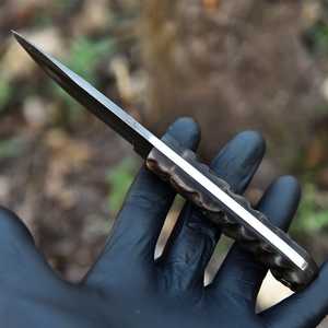 มีดล่าสัตว์เหล็กดามัสกัสทำมือ UA Supplies ใบมีดแบบ Fixed Blade ขนาด 8 นิ้ว ปลายมีดแบบ Drop Point ด้ามจับทำจากเขาแกะเกรดอุตสาหกรรม OEM - Product Image 5