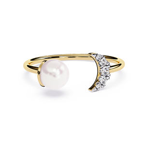 Crescent <b>Moon</b> <b>Ring</b> Open Pearl Cuff Round Natural Diamond <b>Ring</b> IGI Certified 18k Gold Engagement <b>Ring</b> for Women Fine Jewelry - Product Image 3