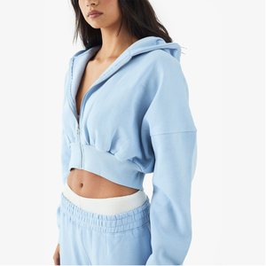 High Quality Winter Knitted 100% Cotton Women's <b>Zipper</b> Hoodies Custom Crop <b>Top</b> Gym Wear Casual - Product Image 5