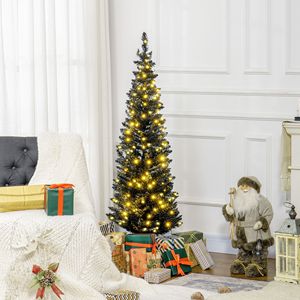 5ft Slim Artificial Christmas <b>Tree</b> with Realistic Branches and Warm White <b>LED</b> Lights Black-Pencil Christmas Lights - Product Image 2