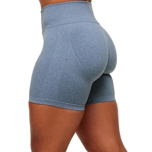 Shorts de sport pour femmes à taille haute, couleur unie, tricotés, respirants, en spandex et polyester - Product Image 2