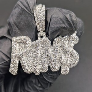 Iced Out custom Letter 925 Sterling Silver Rhodium Plated High Shine Drip Style Personalized VVS Moissanite Diamond Pendant - Product Image 1
