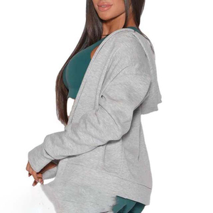 High Quality Cotton Women's <b>Zipper</b> Crop <b>Top</b> Hoodies Sweatshirts Plus Size Breathable Oversized Fleece for Winter Hooded Collar - Product Image 2