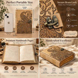 Custom Genuine Leather Hardcover A3 '<b>Book</b> Shadows' Hand-Stitched Acid-Free Travellers Notepads Office Diary <b>Notebook</b> Peacock - Product Image 5