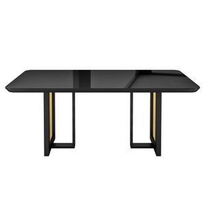 Table à manger moderne 6 places avec accents noirs et dorés - Product Image 6