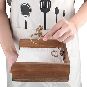 Porta servilletas cuadrado decorativo de madera con pájaro en barra de metal, accesorio perfecto para la mesa de cocina, tamaño mediano. - Product Image 4