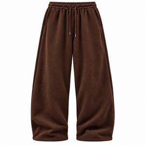 <b>Men's</b> Fleece Wide Leg Pants <b>Elastic</b> <b>Waist</b> Drawstring Casual Midweight Winter <b>Trousers</b> Brown Street Style Embroidery - Product Image 1