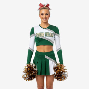 Haut court personnalisé à manches longues, coupe ajustée, uniforme de pom-pom girl pour femmes adultes avec impression par sublimation personnalisée, uniforme de danse - Product Image 2
