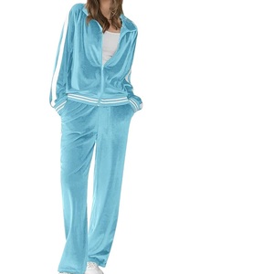 Velvet Twin <b>Set</b> Track Suit Matching Oversized Stylish Fashionable Zipper Velvet Velour Track Suit <b>Set</b> Breathable Outdoor Wear - Product Image 1