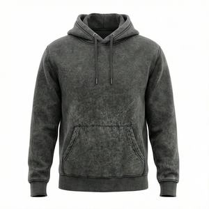 Sweat à capuche oversize pour homme, délavé à l'acide, style vintage, en molleton bouclette épais, zippé, couleur unie, streetwear d'hiver, couleur personnalisable - Product Image 1