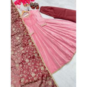 Women's Anarkali Gown Dupatta & Plazzo Party Wear <b>Set</b> - Product Image 1