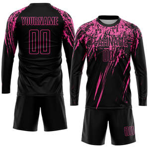 Maillot de football personnalisé sublimé unisexe à manches courtes noir et rose avec impression du nom de l'équipe, coupe athlétique anti-transpiration pour adulte - Product Image 3