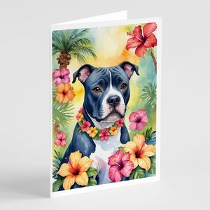 Nuevo paquete de tarjetas de felicitación de Staffordshire Bull Terrier Luau, 8 tarjetas de notas en blanco con sobres caprichosos tamaño A7 5x7 - Product Image 1