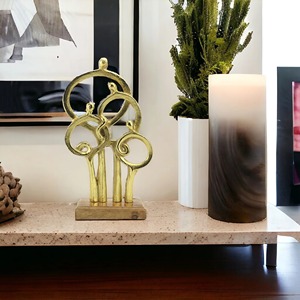 Escultura Metálica Contemporánea con Base de Madera, Elegante Pieza Artística Decorativa para el Hogar, Sala de Estar, Oficina y Decoración de Mesa - Product Image 3