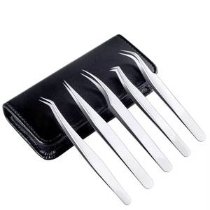 Juego de Pinzas para Pestañas de Acero Inoxidable, Punta Suave de Precisión, 5 Piezas, Estuche con Cierre Incluido - Product Image 1