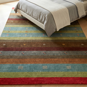 Tapis traditionnel multicolore en laine noué à la main, style Gabbeh, avec motif tribal rayé, tapis décoratif pour salon - Product Image 2