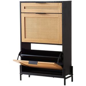 Cassetti in Rattan a 2 patti con cassetto a 1 scivolo in metallo nero con gambe sottili e strette portaoggetti per scarpe portaoggetti per marca - Product Image 1