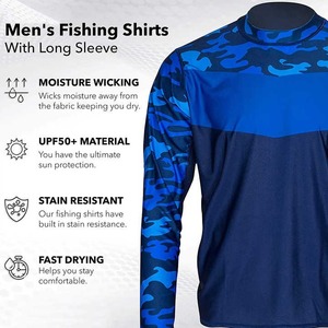 Chemise de pêche personnalisée en polyester 100% imperméable à manches longues avec impression numérique, protection UPF50+, vente en gros - Product Image 6