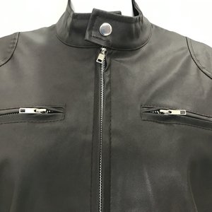 Chaqueta de Cuero para Hombre, Cuello Alto, Cierre de Cremallera, Estilo Motero, Color Sólido, Corte Regular, para Otoño - Product Image 5