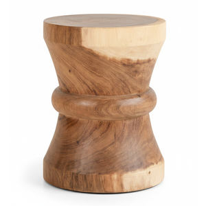 Tabouret ottoman moderne élégant et robuste en bois de Suar biologique, poli à la main, fait main, meuble de salon ou de chambre - Product Image 1