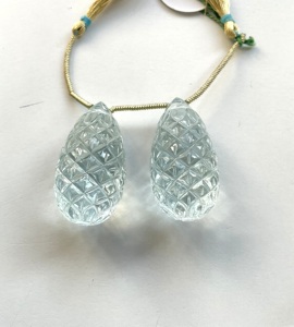 Aigue-marine naturelle, 2 pièces, gouttes sculptées fantaisie, pierres précieuses pour la fabrication de bijoux fins - Product Image 3