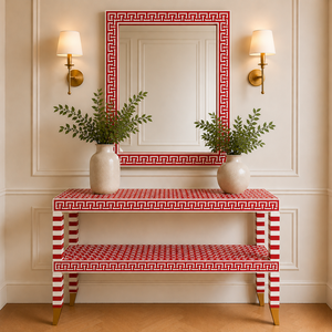 Table console chic en os incrusté avec cadre de miroir et étagère, bureau d'entrée, meuble d'appoint de luxe pour couloir, décoration d'entrée de salon - Product Image 6