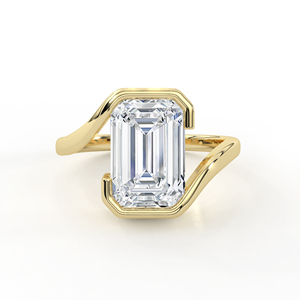 แหวนเพชรทรงเหลี่ยมมรกต 14K 18K ทองคำเหลือง เพชรเพาะเลี้ยงในห้องปฏิบัติการ ดีไซน์โมเดิร์นแบบอสมมาตร ฝังเพชรแบบบางส่วน ทรงโซลิแทร์ ดีไซน์แกะสลัก สำหรับแหวนหมั้น - Product Image 1