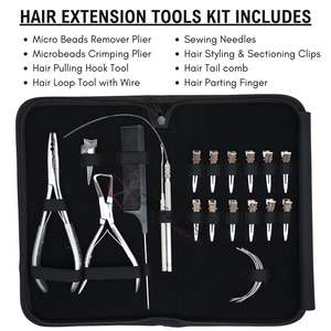Kit de herramientas para extensiones de cabello con aguja de bucle, enhebrador, pinzas de estilismo, peine y alicates de acero inoxidable en estuche de salón - Product Image 2