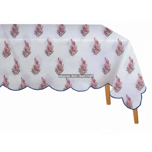 B2B Hot Selling 2026 New Design 100% Cotton Scallop Table Covers Floral Print Hand Block Printed <b>Rectangle</b> Scallop Table Cloths - Product Image 3
