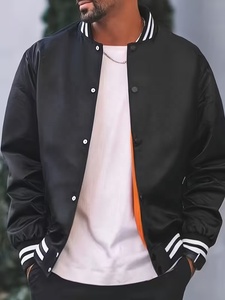 Veste bomber en satin noire personnalisée OEM, couleur unie, style décontracté, col rabattu, coupe régulière, matière polyester, mode outdoor - Product Image 2