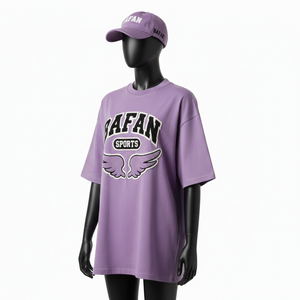 Camiseta Extra Grande para Mujer, de Algodón, Tejido Jersey Sencillo, Transpirable, Color Morado, con Logotipo Chenille Personalizado - Product Image 4