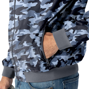 Chaqueta Bomber de Camuflaje Azul Gris Personalizada para Hombre, con Cierre Completo, Cuello Acanalado, Estilo Urbano Inspirado en el Camuflaje, Ropa Exterior Estilo Aviador - Product Image 5