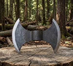 Hache Viking à double tête faite à la main en acier, outil de camping et de chasse DIY, avec étui en cuir personnalisé - Product Image 1