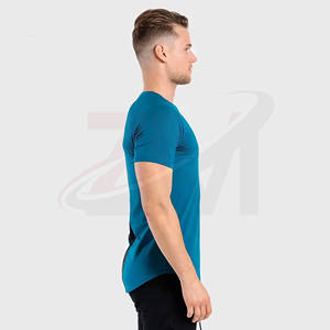 Camisetas casuales de color azul para hombre, unisex, 100% algodón, lisas, de verano, con cuello redondo, de color sólido, al por mayor, camisetas para hombre con logo personalizado - Product Image 3