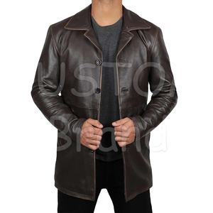 GANTS City Body Fitted Long-sleeve Autumn Winter Jacket High CLASS Men's PREMIUM Leather Wool Motorcycle Jacket Leather - Product Image 1
