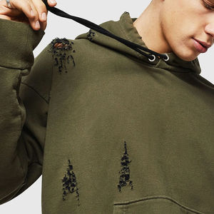 Sudadera Unisex 100% Algodón con Efecto Desgastado, Lavado Ácido Vintage con Detalles de Mezclilla, Varios Colores para Hombre, Ropa de Invierno - Product Image 5