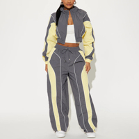 Chándal informal para mujer con colores personalizados, estampado y bloques de color, manga larga, capucha, cierre de cremallera y cintura elástica lateral