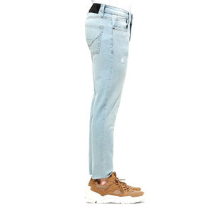 Jean en denim déchiré bleu clair pour homme, coupe slim, en coton, style décontracté, pour un usage quotidien, confortable - Product Image 2
