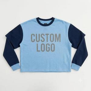 Camiseta de Manga Larga para Hombre, Azul Claro Marino, Cuello Redondo en Contraste, Estilo Casual, Tejido de Punto, Ecológica, con Logotipo Personalizado Estampado en la Parte Delantera - Product Image 1