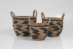 Ensemble de 3 paniers ronds en jacinthe d'eau avec poignées, paniers de rangement faits à la main, vente en gros, écologiques, fabriqués au Vietnam - Product Image 3